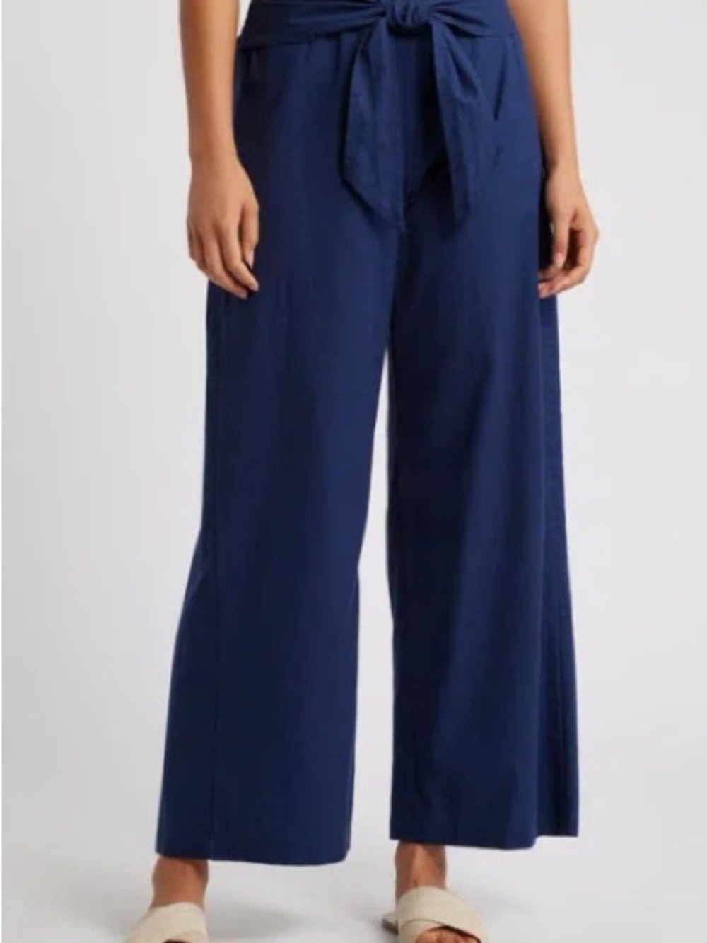 beachlunchlounge Wide-Leg Tie-Waist Pants in Navy Blue